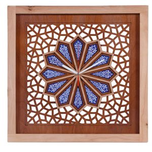 ساعت گره چینی مجموعه چوب و مینا طرح ترنج آبی سنتی