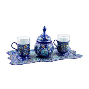 ست چای خوری دو نفره با قندان میناکاری مدل کهن
