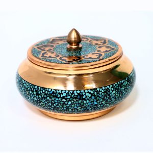 قندان جعبه گرد مس و فیروزه
