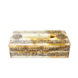 جعبه دستمال کاغذی مرمر طرح خط و ان یکاد و آیه الکرسی کد ۰۲۳